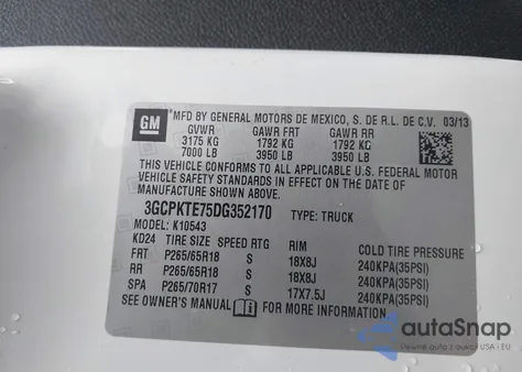 2013 Chevrolet Silverado 1500 Ltz z USA, uszkodzony, nr VIN 3GCPKTE75DG352170